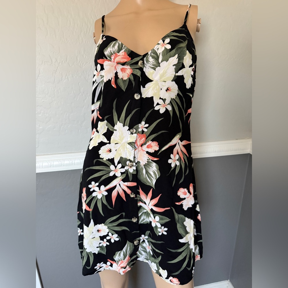 H&M Divided Black and Pink Floral Midi Dress